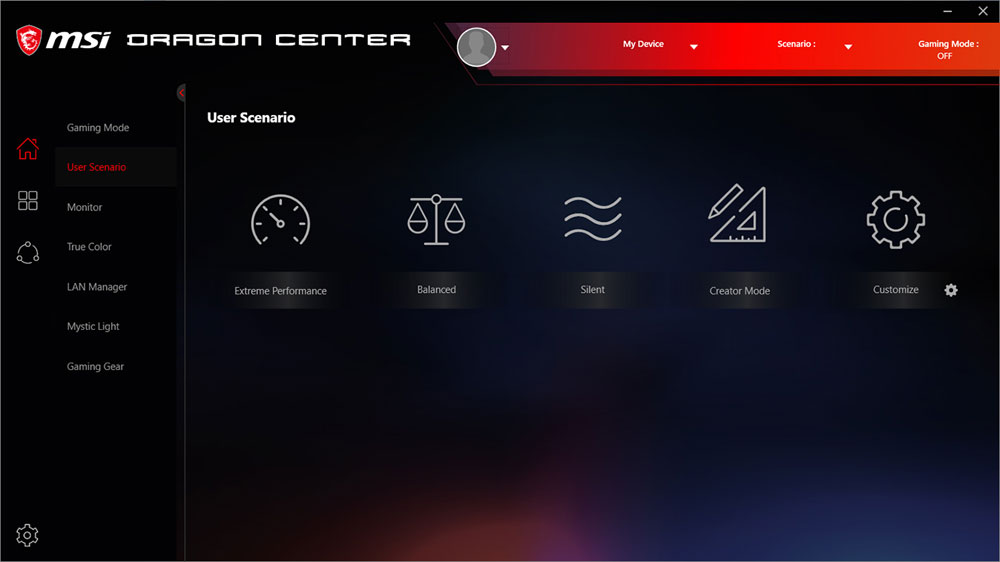  Screenshot of the Dragon Center  